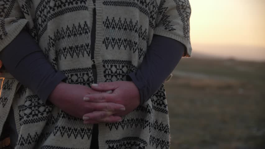 Face of beautiful adult woman that feel wind blow in the dusk at nature