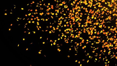 Gold falling confetti in space, many particles, celebratory 3d rendering background for holidays
