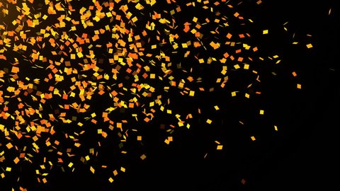 Gold falling confetti in space, many particles, celebratory 3d rendering background for holidays