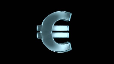The rotating sign for the European Euro. Transparent glass icon