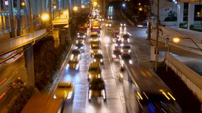 FHD Timelapse of highway traffic at night in the road, Bangkok Thailand.