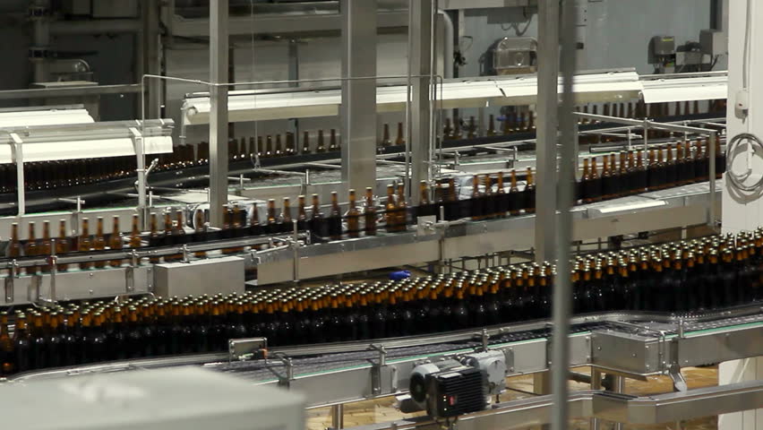 Beer factory interior with a lot of machines