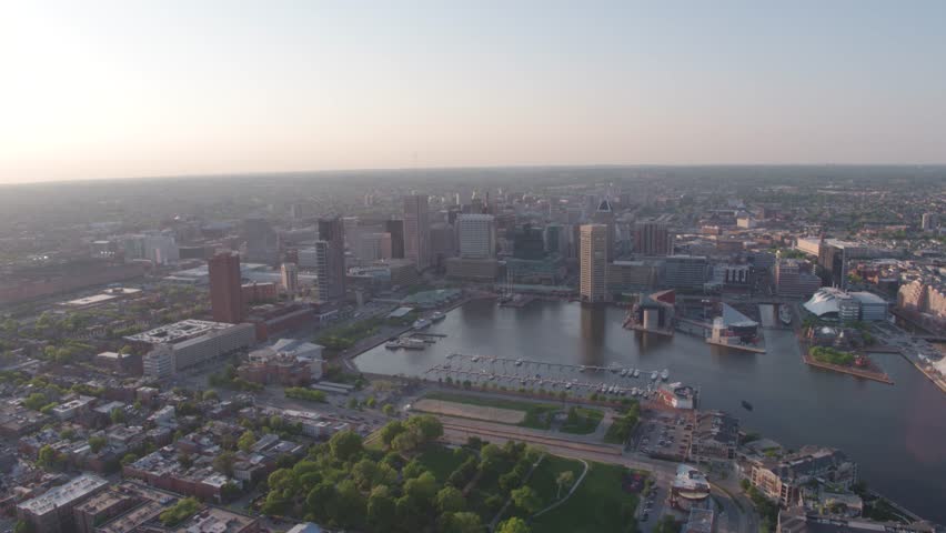 Baltimore Skyline & Inner Harbor, Drone Shot