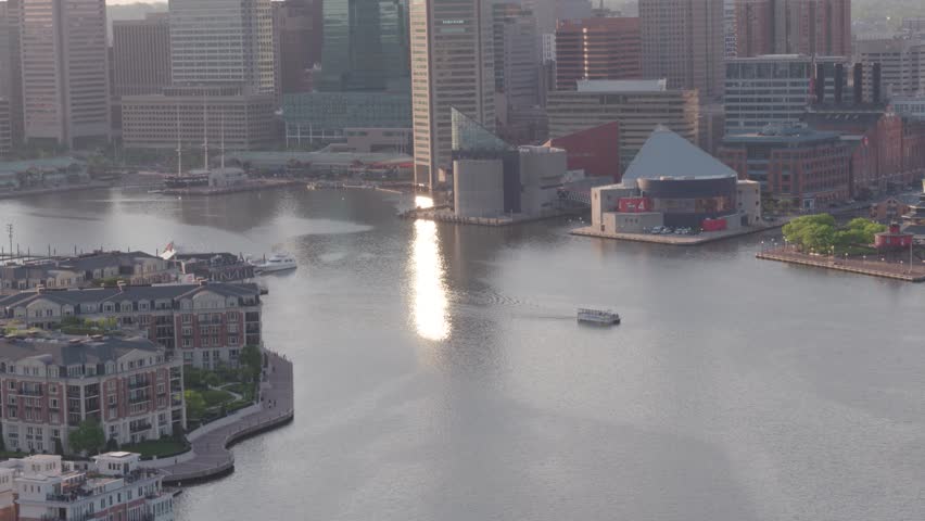 Boat on Baltimore Inner Harbor, Drone