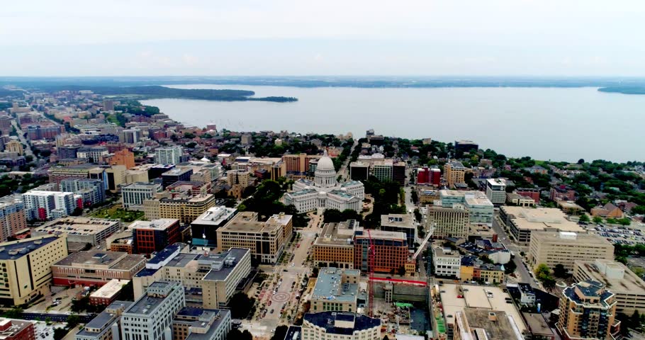 Drone Shot of Downtown Madison, Wisconsin