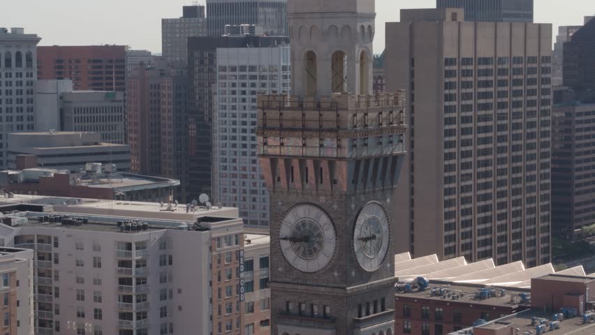 Drone Shot, Baltimore Clocktower & Skyline