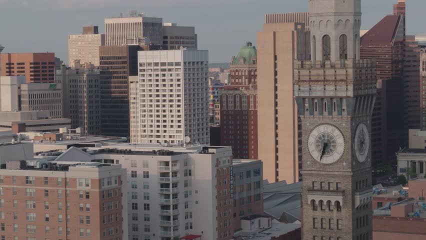 Drone Shot, Baltimore Clocktower & Skyline