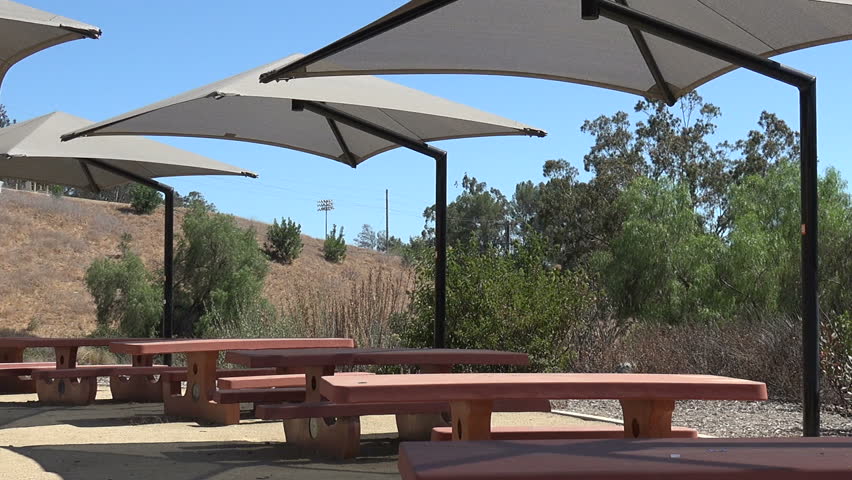 Picnic tables in an outdoor picnic area