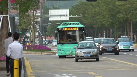 SHENZHEN, CHINA - CIRCA NOVEMBER 2018 : ELECTRIC BUS running in Shenzhen.