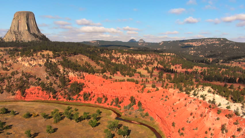 Drone aerial near Devils Tower National Monument