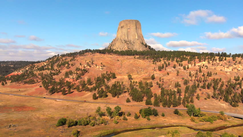 Drone aerial near Devils Tower National Monument