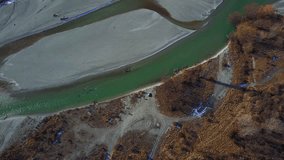4K. Aerial view of Shotover river near Queenstown, one of the most popular travel destination in South Island, New Zealand