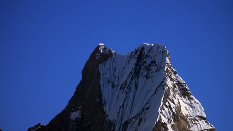 Snow Peak of Machapuchare Mountain also called Fishtail Mountain in the Himalayas in Nepal