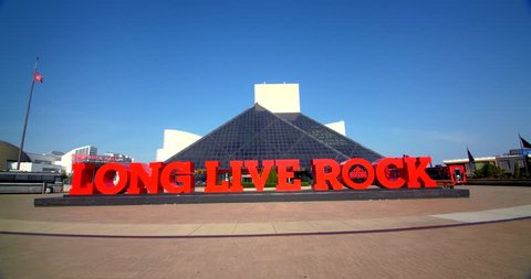 Cleveland, Ohio / United States - August 8 2018: Long Live Rock Sign Outside Rock & Roll Hall of Fame