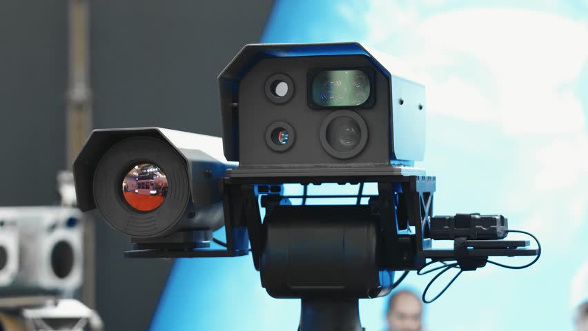 Modern military radar of a new generation, infrared camera, night vision device, periscope for heavy equipment, military touchscreen device, the device moves in different directions