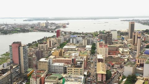 Abidjan, Ivory Coast, Africa, Le Plateau, drone aerial view