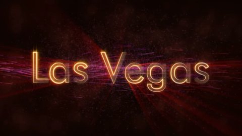 Las Vegas - United States city name text animation - Shiny rays looping on edge of text over a background with swirling and flowing stars