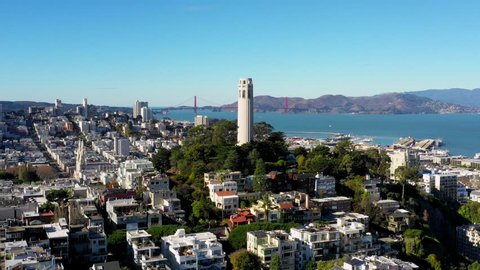 San Francisco Bay Coit Tower On Clear Blue Sky Day