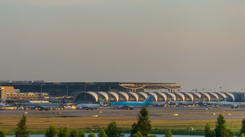 BANGKOK, THAILAND-Nov 30, 2018: day to night time lapse of Suvarnabhumi Airport , the airport is one of two international airports serving of Thailand