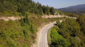 Aerial view of the empty serpentine mountain road. Croatia