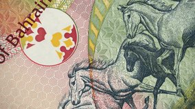 Galloping Arabian Horses on Bahrain one dinar (2006) banknote rotating, Bahraini money close up. 4K UHD video footage. - Powered by Shutterstock - Get 15% off with code: PIKWIZARD15