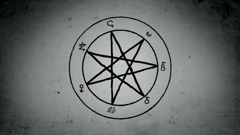 Mystical planetary scheme days of the week ancient astrological medieval esoteric heptagram star lines drawing animation 库存视频
