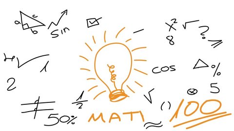 Whiteboard animation Maths symbol and elements with big bulb on White Background
