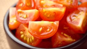 Rotation of Tomatoes (sliced), close-up, 4K