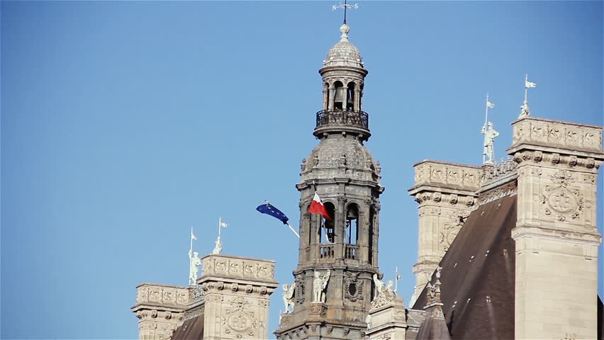Main Tower of Hotel de Ville City Hall in Paris, France.  