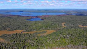 Aerial video sequence of lakes near Lady Evelyn-Smoothwater Provincial Park, Temagami, Ontario, Canada