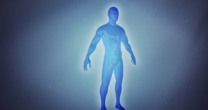 3D anatomy man suffering from toxic liver disease, infection, pain hepatic, alcohol overconsumption, diabetes, cancer, obesity and cirrhosis on a dramatic background. Video a great for medical purpose