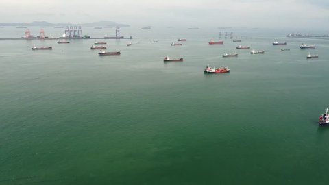 Aerial view of the ship carrying the lpg and oil tanker in the sea port. For energy export and import business for transportation. 4k
