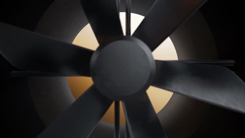 Fan of industrial air ventilation system stops spinning. Failure of heating or cooling system. 60 fps animation.