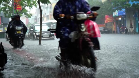 Da Nang city, Vietnam- December 9/2018, city is flooding in the raining season,a lot of water in the traffic,flood ed cars,typhoon in Vietnam and heavy rain
