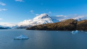 4k timelapse video of iceberg in Grey Lake at Torres del Paine National Park in Chile