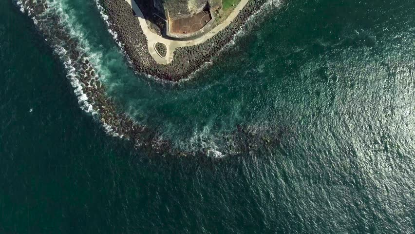 Beautiful Aerial shot from the ocean of El Morro in Old San Juan, Puerto Rico