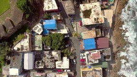 Aerial shot looking right over La Perla in Old San Juan, Puerto Rico