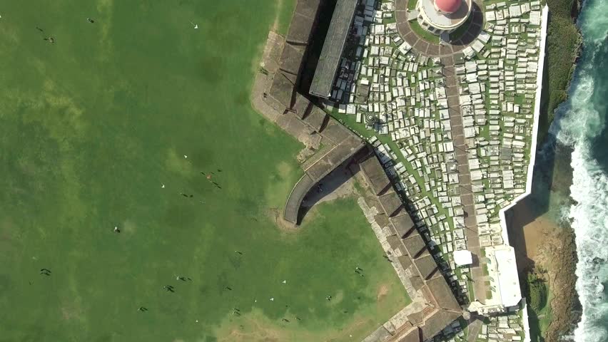 Aerial view over area surrounding El Morro in Old San Juan, Puerto Rico