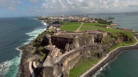 Aerial shot over Castillo San Felipe del Morro in Old San Juan, Puerto Rico