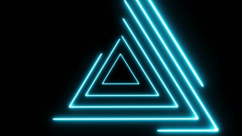 Neon lights abstract motion animated background.Abstract motion lighting equipment and lights effects.Neon lights looped animation for music videos and fluid background.Triangle neon lights. 