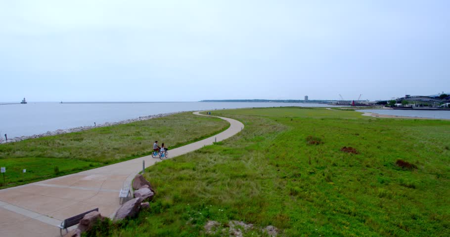 Drone Shot, Biking the Milwaukee Riverwalk