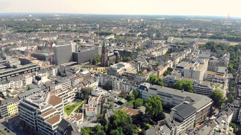 Aerial View Dusseldorf Germany. Flight over the city