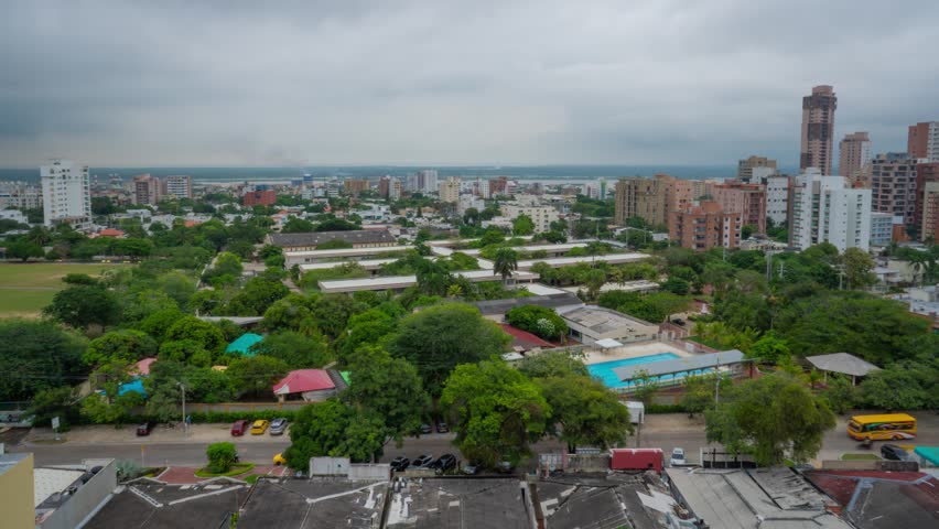 Elevated Timelapse of Northern Barranquilla, Colombia During A Cloudy Day