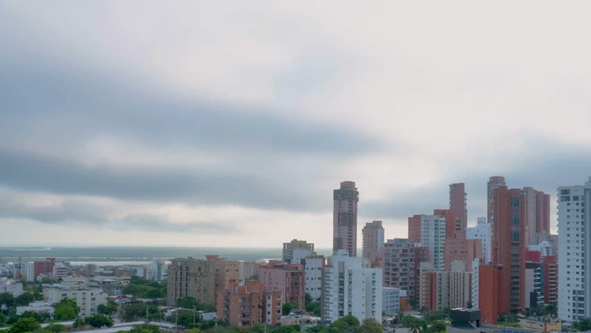 Elevated Time-lapse of Barranquilla, Colombia Downtown City Center During A Cloudy Day
