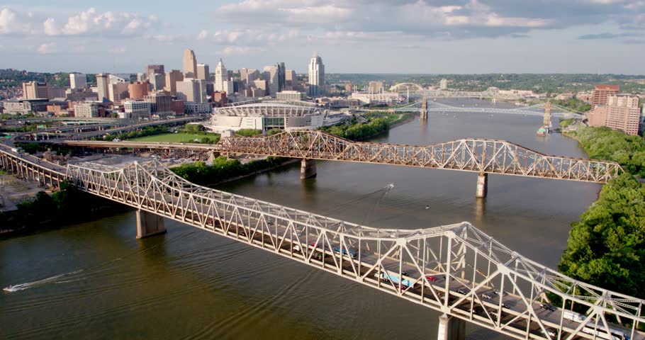 Drone Shot, Bridges into Cincinatti