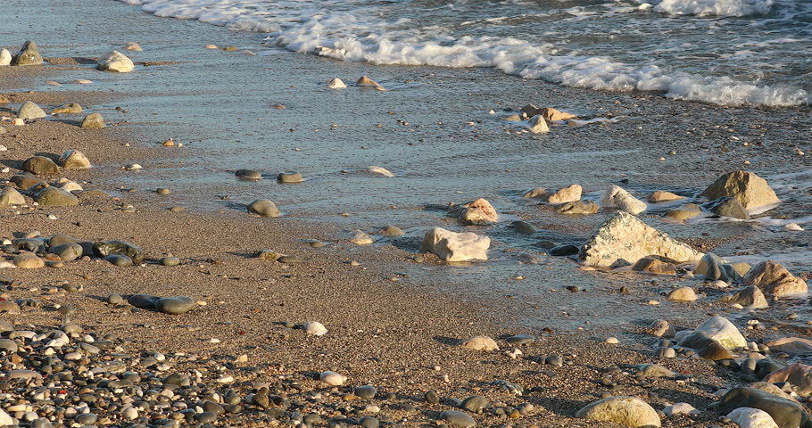 Morning Waves At The Beach, Sea Shore, Sandy Beach, Calming Sound Of Waves, Menton, French Riviera, Europe - DCi 4K Resolution