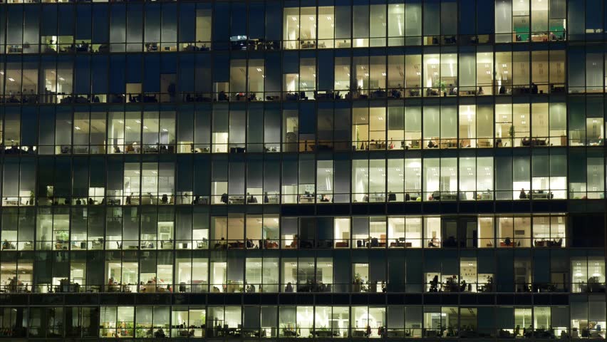 Timelapse of a huge corporate office building at night Royalty-Free Stock Footage #1020773842