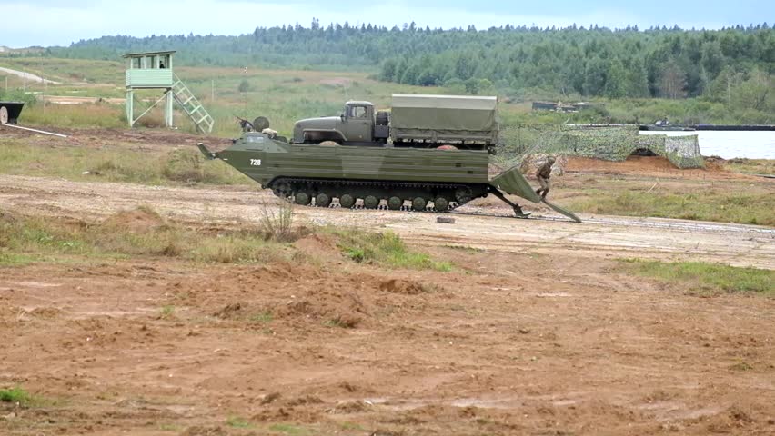 The car pulls off the platform after crossing

