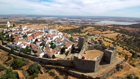 Portugal. Aerial view in Monsaraz. Village in Alentejo. 4k Drone Video