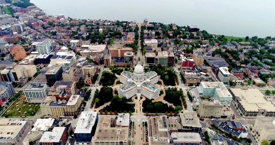 Drone Shot of Downtown Madison, Wisconsin